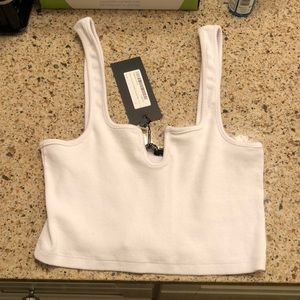 Notched cut out ribbed square neck crop top